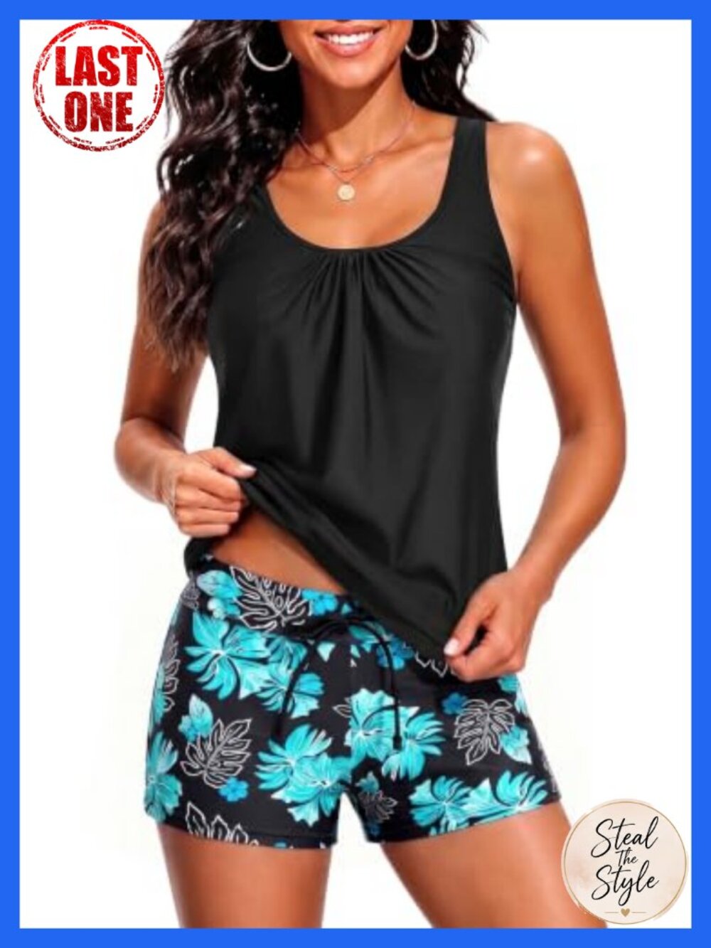 Women's Tankini Swim Set Boy Shorts Adjustable Straps